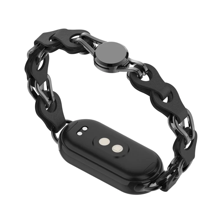 Für Xiaomi Mi Band 9 NFC / Mi Band 9 / Smart Band 8 NFC / Smart Band 8 Uhrenarmband Echtes Rindsleder+Aluminiumlegierung Kettenarmband - Schwarz