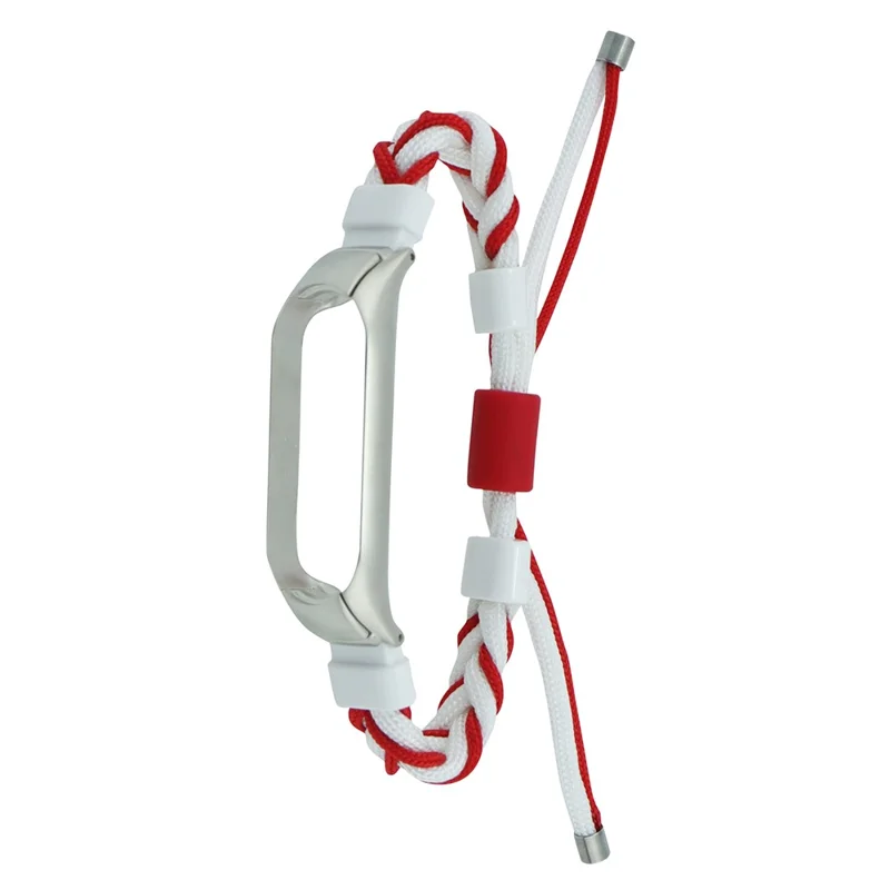 For Xiaomi Smart Band 8 Integrated Watch Case Nylon Braided Rope Silicone Bead Adjustable Wrist Strap - White + Red