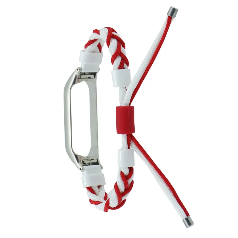 For Xiaomi Smart Band 8 Integrated Watch Case Nylon Braided Rope Silicone Bead Adjustable Wrist Strap - White + Red