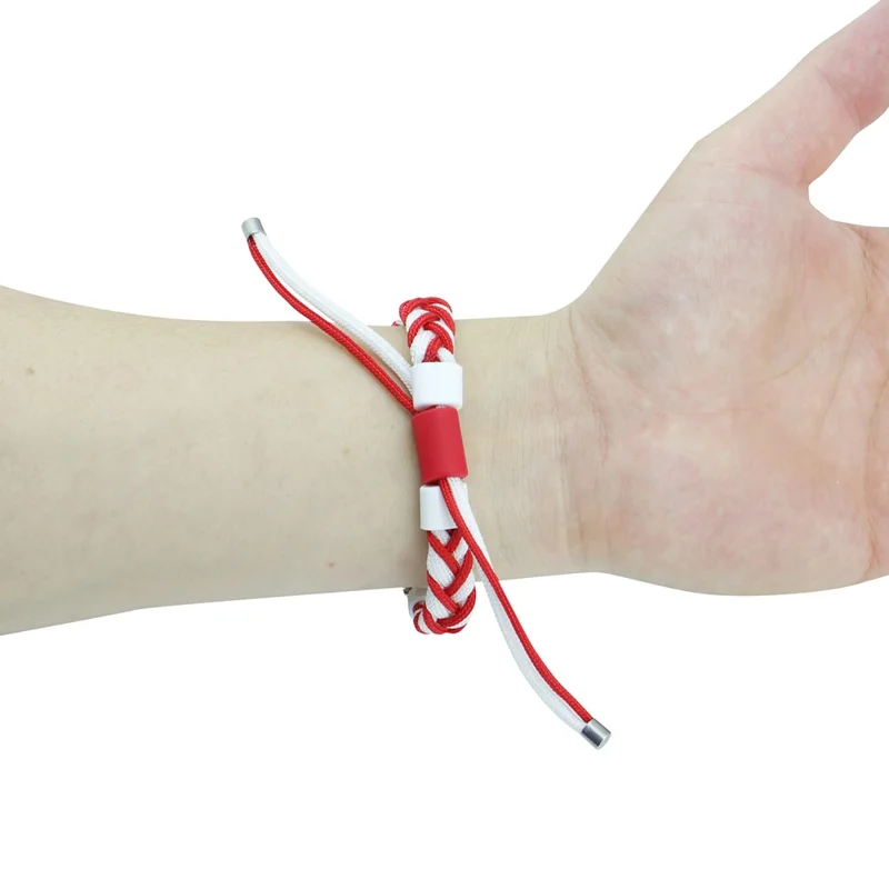 For Xiaomi Smart Band 8 Integrated Watch Case Nylon Braided Rope Silicone Bead Adjustable Wrist Strap - White + Red