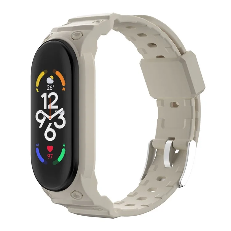 For Xiaomi Mi Band 5 / 6 / 7  Integrated TPU Watch Case Wrist Band Replacement Watch Strap - Beige