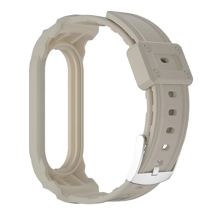 For Xiaomi Mi Band 5 / 6 / 7  Integrated TPU Watch Case Wrist Band Replacement Watch Strap - Beige