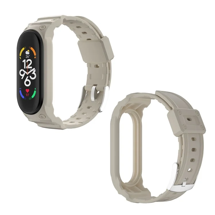 For Xiaomi Mi Band 5 / 6 / 7  Integrated TPU Watch Case Wrist Band Replacement Watch Strap - Beige