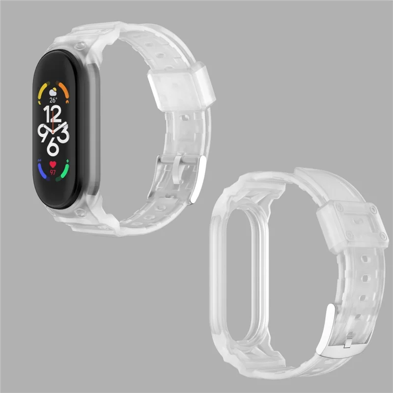 For Xiaomi Mi Band 5 / 6 / 7  Integrated TPU Watch Case Wrist Band Replacement Watch Strap - Transparent