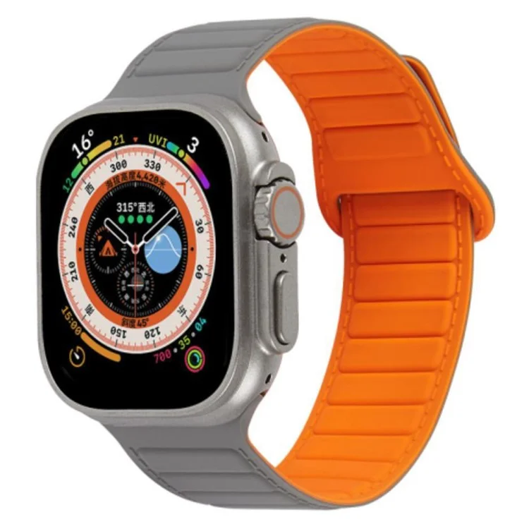 Cinturino per orologio per Apple Watch Series 10 42mm / 9 8 7 41mm / SE (2023) SE (2022) SE 6 5 4 40mm / 3 2 1 38mm Magnetic Silicone Color Match Watchband - Grigio / Arancione