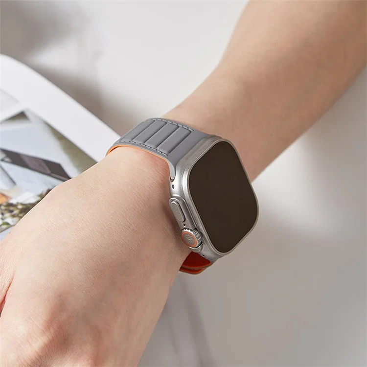 Cinturino per orologio per Apple Watch Series 10 42mm / 9 8 7 41mm / SE (2023) SE (2022) SE 6 5 4 40mm / 3 2 1 38mm Magnetic Silicone Color Match Watchband - Grigio / Arancione