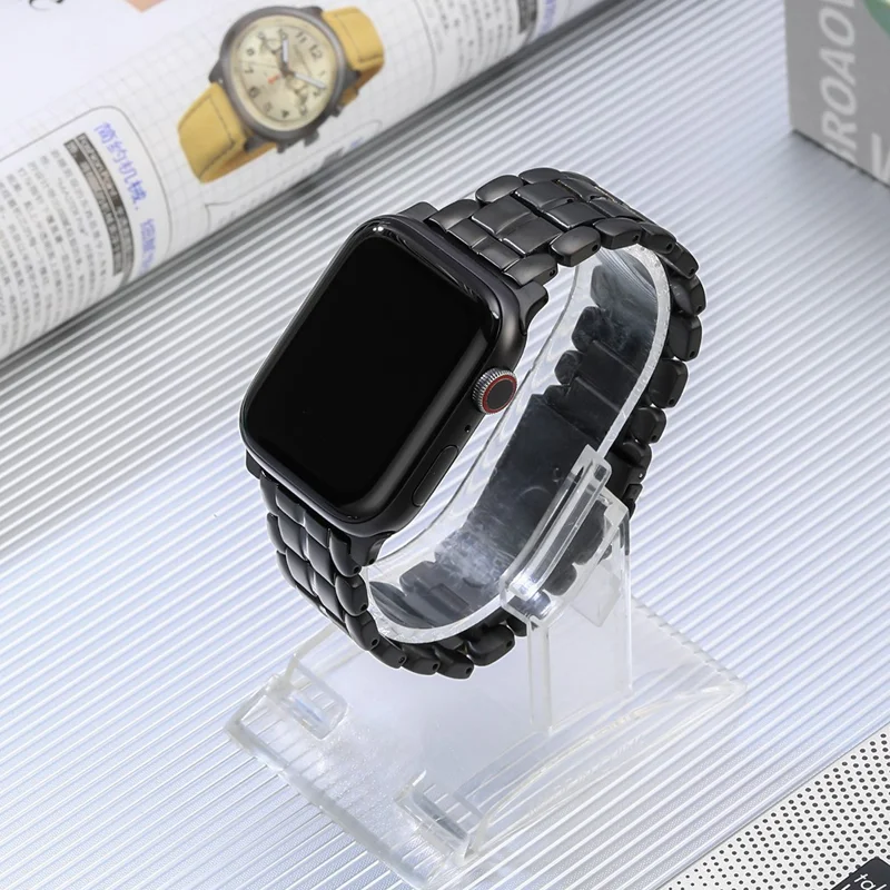 For Apple Watch Series 10 46mm / Ultra 2 Ultra 49mm /  Series 9 8 7 45mm / 6 5 4 SE (2023) SE (2022) SE 44mm / 3 2 1 42mm Titanium Steel Watch Band 5 Beads Replace Strap - Black