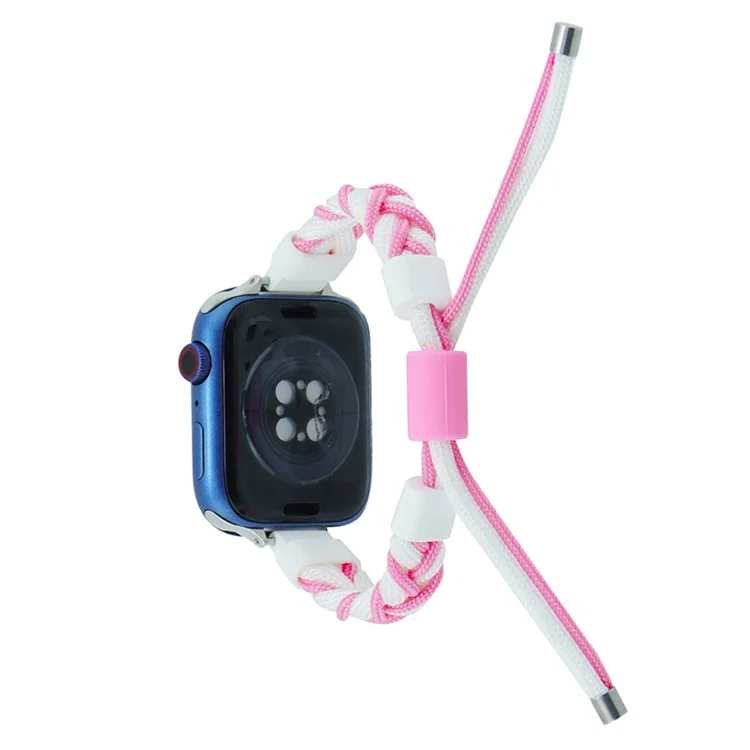 Pulseira de Relógio para Apple Watch Series 10 46mm / Ultra 2 Ultra 49mm / Series 9 8 7 45mm / 6 5 4 SE (2023) SE (2022) SE 44mm / 3 2 1 42mm Loop de Silicone Trançado de Nylon - Branco+Rosa