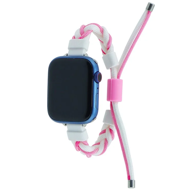 Pulseira de Relógio para Apple Watch Series 10 46mm / Ultra 2 Ultra 49mm / Series 9 8 7 45mm / 6 5 4 SE (2023) SE (2022) SE 44mm / 3 2 1 42mm Loop de Silicone Trançado de Nylon - Branco+Rosa