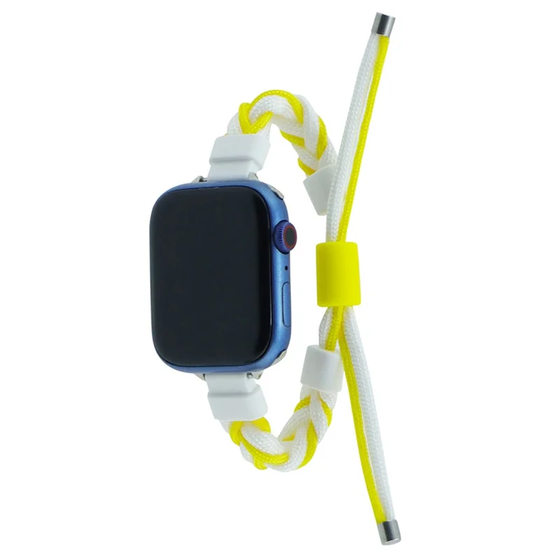 Watch Band for Apple Watch Ultra 3 2 1 49mm / Series 11 10 46mm / 9 8 7 45mm / SE3 SE2 SE 6 5 4 44mm / 3 2 1 42mm Silicone Loop Braided Nylon Strap - White+Yellow