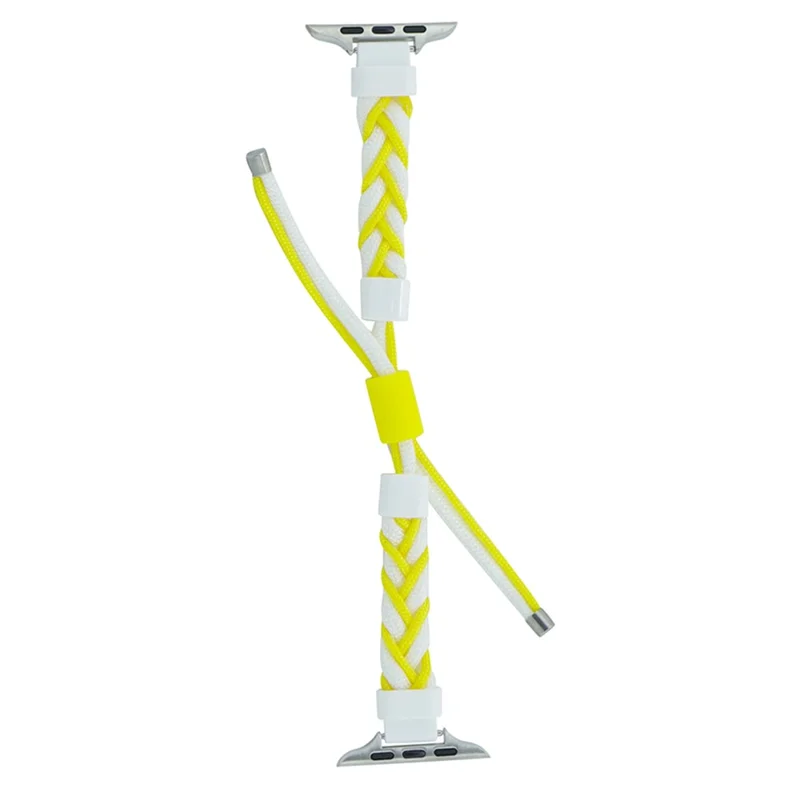 Watch Band for Apple Watch Ultra 3 2 1 49mm / Series 11 10 46mm / 9 8 7 45mm / SE3 SE2 SE 6 5 4 44mm / 3 2 1 42mm Silicone Loop Braided Nylon Strap - White+Yellow