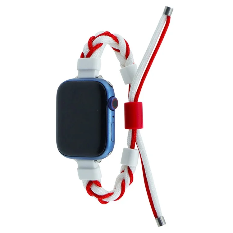 Watch Strap for Apple Watch Series 10 42mm / 9 8 7 41mm / SE (2023) SE (2022) SE 6 5 4 40mm / 3 2 1 38mm Watch Strap Silicone Loop Braided Nylon Wristband - White+Red