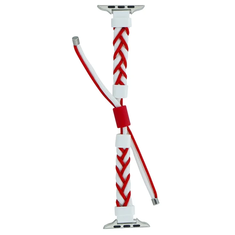 Watch Strap for Apple Watch Series 10 42mm / 9 8 7 41mm / SE (2023) SE (2022) SE 6 5 4 40mm / 3 2 1 38mm Watch Strap Silicone Loop Braided Nylon Wristband - White+Red