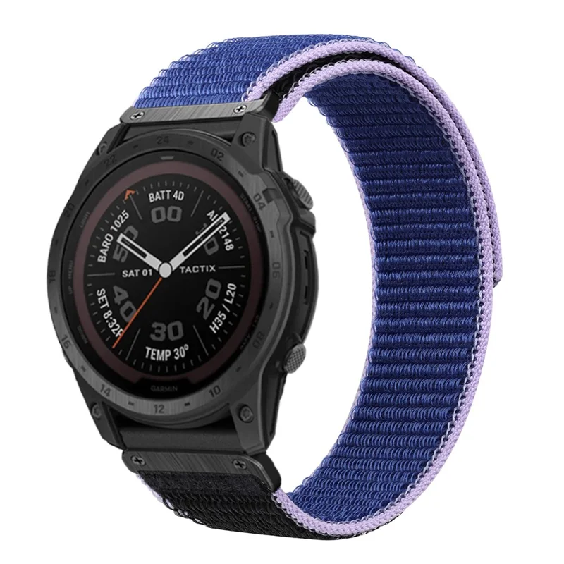 For Garmin Tactix 7 Pro / Fenix 7X / Fenix 6X Pro 26mm Nylon Watch Band Adjustable Wrist Strap Replacement - Blue+Black