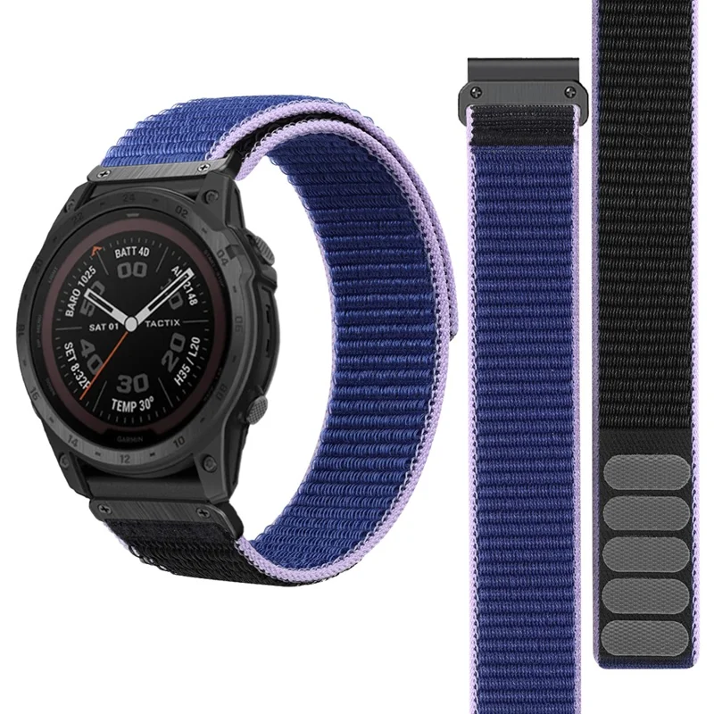 For Garmin Tactix 7 Pro / Fenix 7X / Fenix 6X Pro 26mm Nylon Watch Band Adjustable Wrist Strap Replacement - Blue+Black