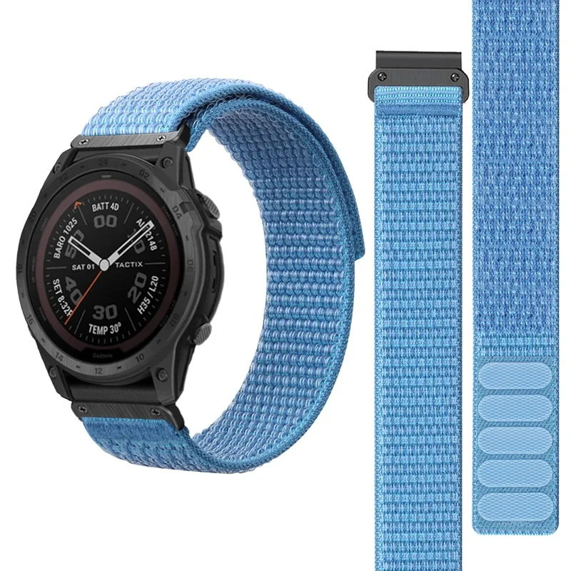 For Garmin Tactix 7 Pro / Fenix 7X / Fenix 6X Pro 26mm Nylon Watch Band Adjustable Wrist Strap Replacement - Sky Blue