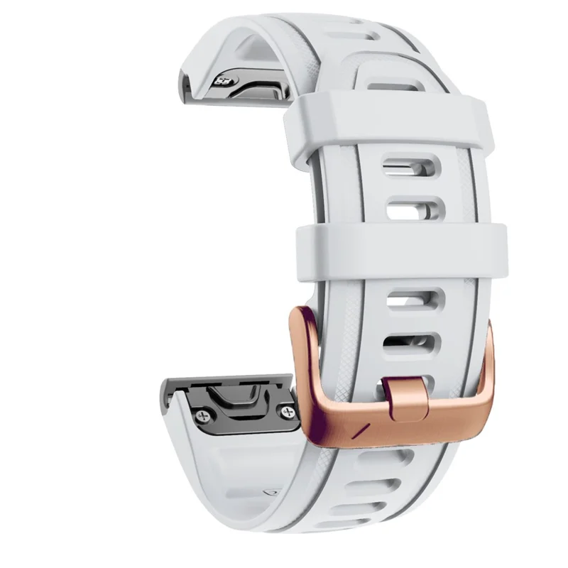 Watch Band for Garmin Fenix 7S / 6S Pro / 5S Plus / Instinct 2S , 20mm Silicone Replacement Strap with Rose Gold Buckle - White
