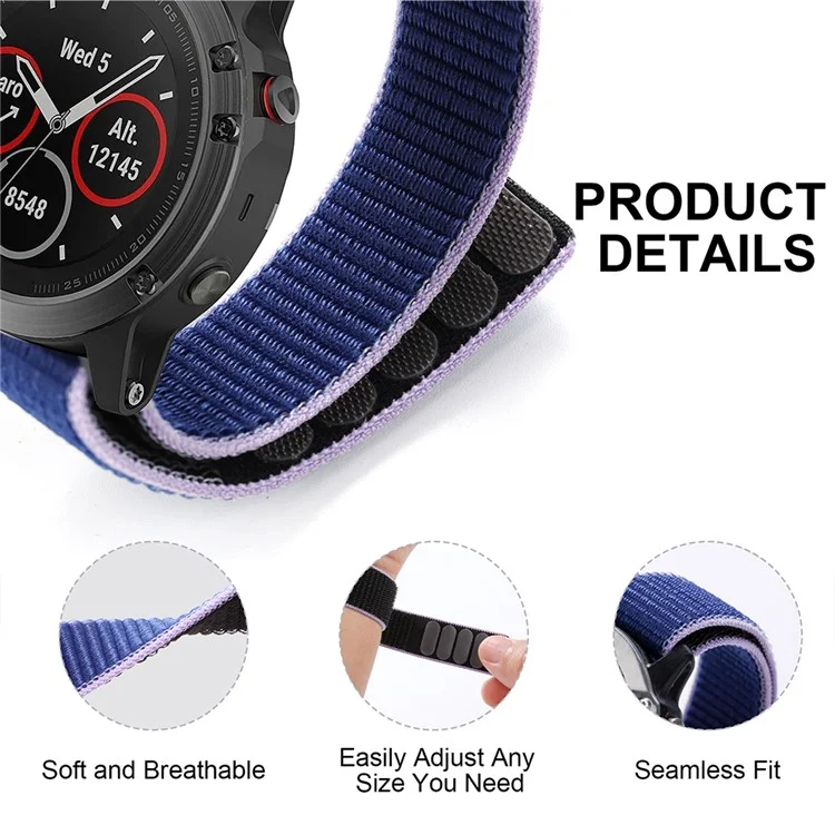 For Garmin Forerunner 965 / 955 / 945 / 935 Adjustable Watch Strap Stitching Nylon Loop Wrist Band - Light Purple
