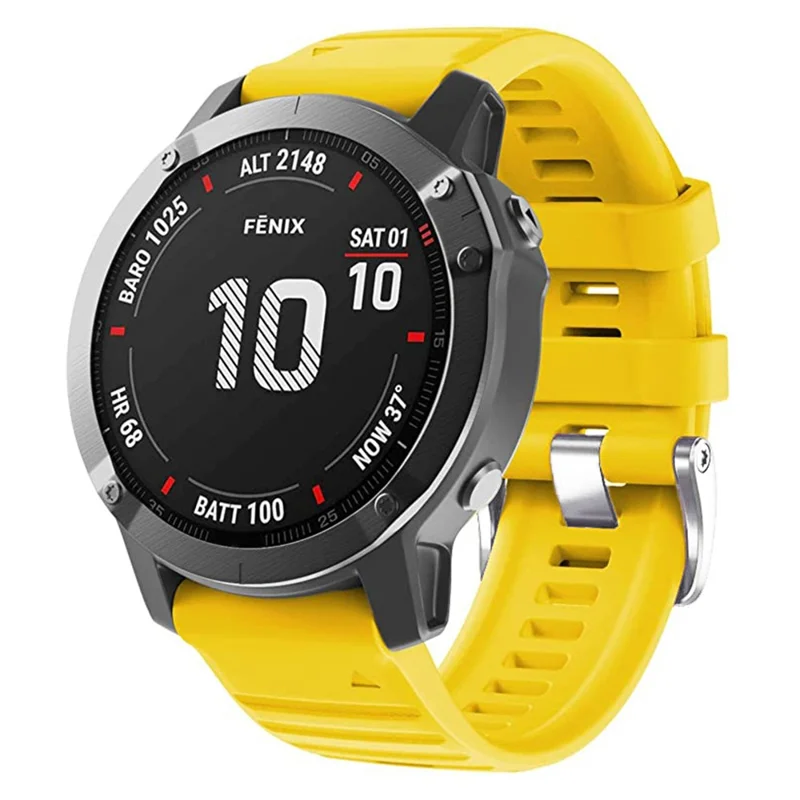 Watch Band for Garmin Forerunner 965 / 955 / 945 / 935 Soft Silicone Strap  Bracelet with Silver Buckle - Yellow