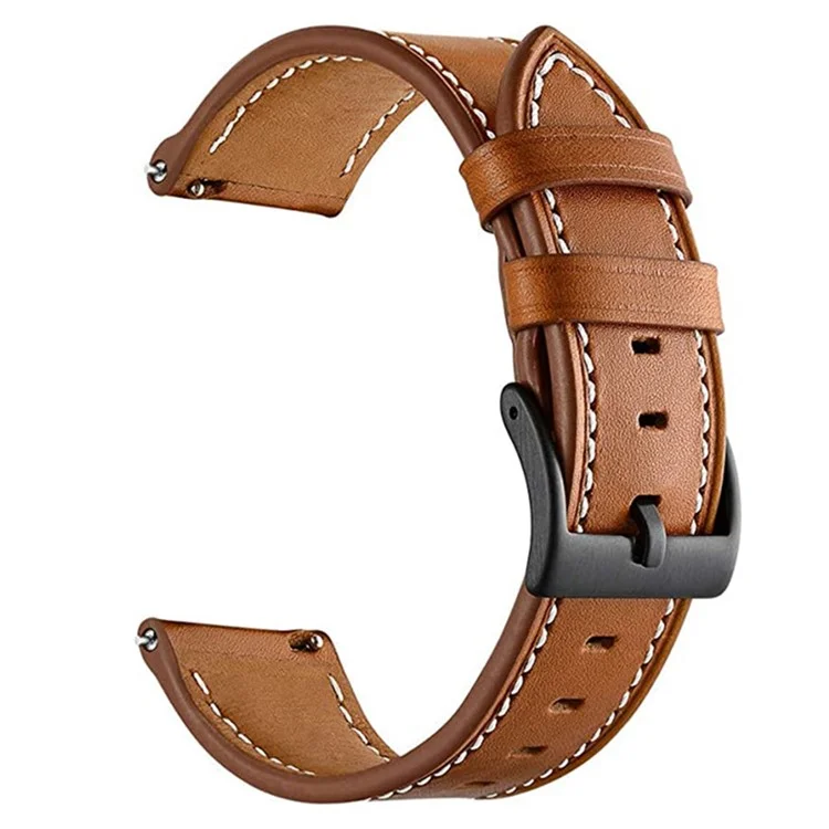 For Garmin Forerunner 265 / 255 22mm Stitching Watch Strap Genuine Cow Leather Watchband - Brown
