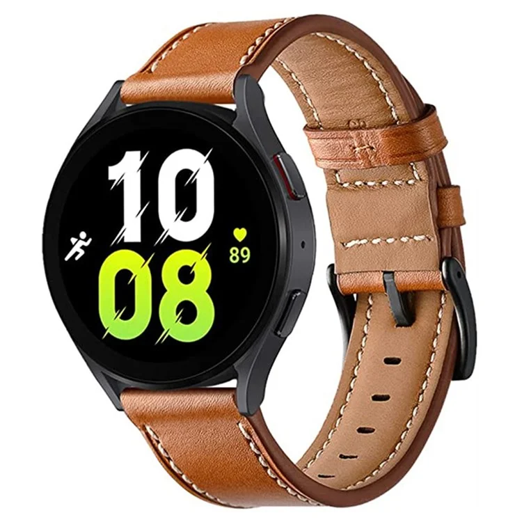 For Garmin Forerunner 265 / 255 22mm Stitching Watch Strap Genuine Cow Leather Watchband - Brown