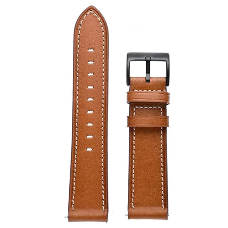 For Garmin Forerunner 265 / 255 22mm Stitching Watch Strap Genuine Cow Leather Watchband - Brown