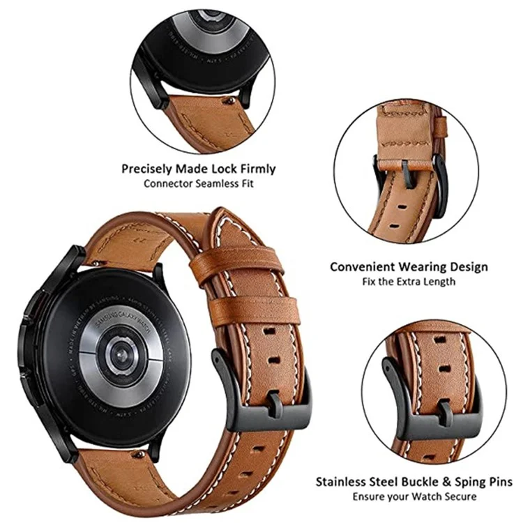 For Garmin Forerunner 265 / 255 22mm Stitching Watch Strap Genuine Cow Leather Watchband - Brown