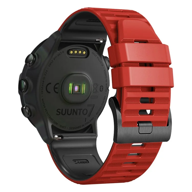 Per Suunto 9 / 9 Baro / 7 Cinturino in silicone per orologio 24mm Dual Color Textured Replacement Watch Strap - Rosso / Nero