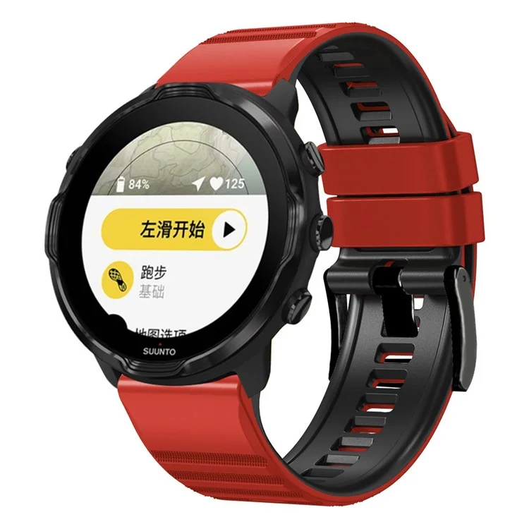 Per Suunto 9 / 9 Baro / 7 Cinturino in silicone per orologio 24mm Dual Color Textured Replacement Watch Strap - Rosso / Nero