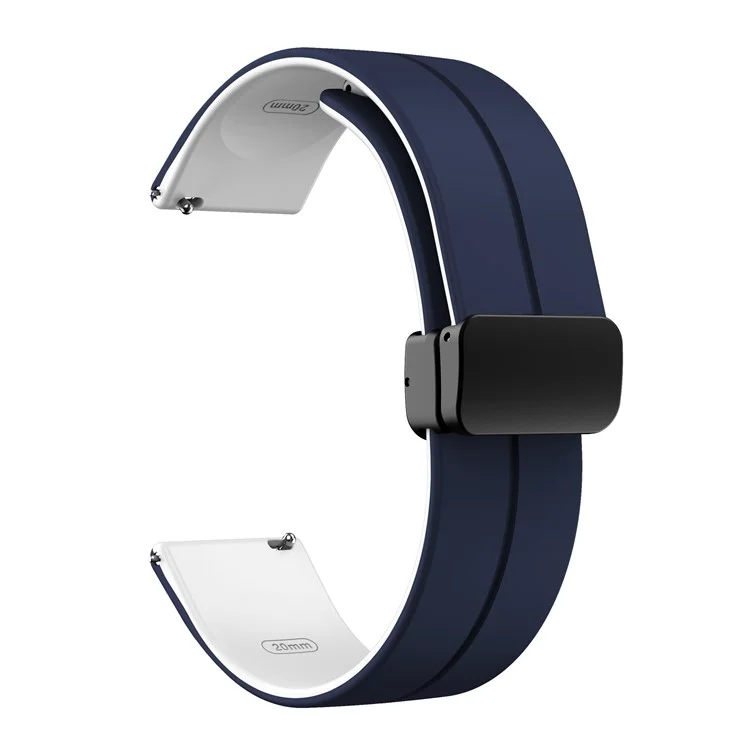 Magnetic Watch Band for Garmin vivomove Trend / Style / Luxe , 20mm Silicone Dual Color Sport Straps with Black Folding Buckle - Midnight Blue+White