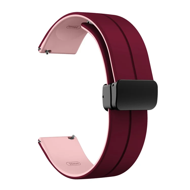 Magnetic Watch Band for Garmin vivomove Trend / Style / Luxe , 20mm Silicone Dual Color Sport Straps with Black Folding Buckle - Wine Red+Pink