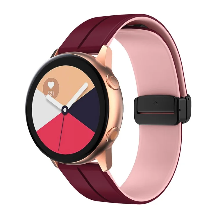 Magnetic Watch Band for Garmin vivomove Trend / Style / Luxe , 20mm Silicone Dual Color Sport Straps with Black Folding Buckle - Wine Red+Pink