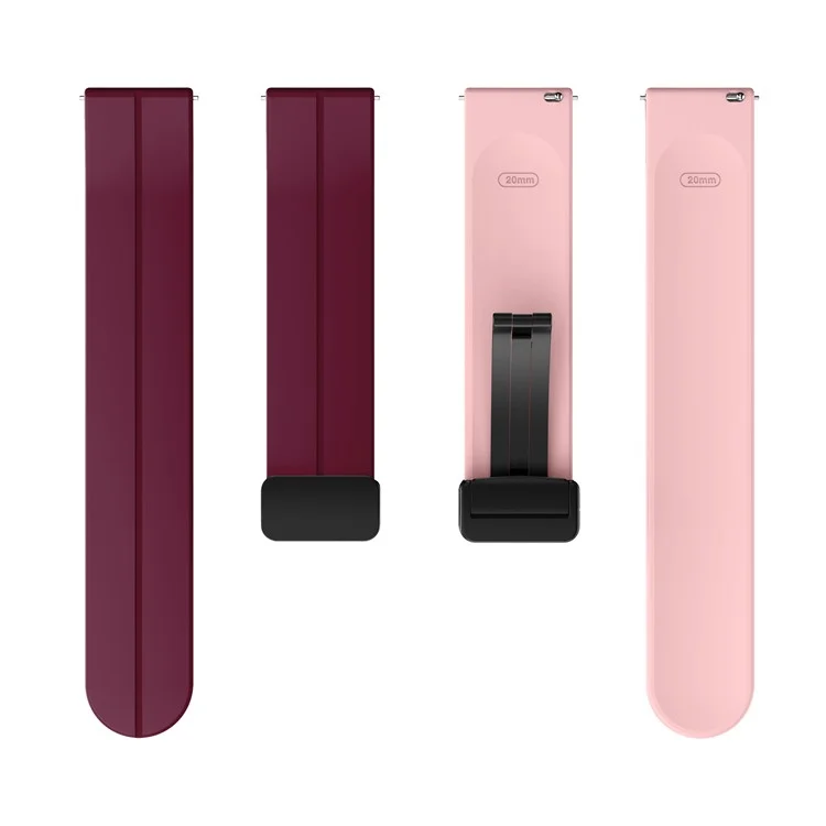 Magnetic Watch Band for Garmin vivomove Trend / Style / Luxe , 20mm Silicone Dual Color Sport Straps with Black Folding Buckle - Wine Red+Pink