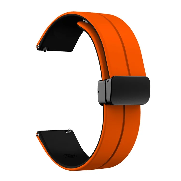 Magnetic Watch Band for Garmin vivomove Trend / Style / Luxe , 20mm Silicone Dual Color Sport Straps with Black Folding Buckle - Orange+Black