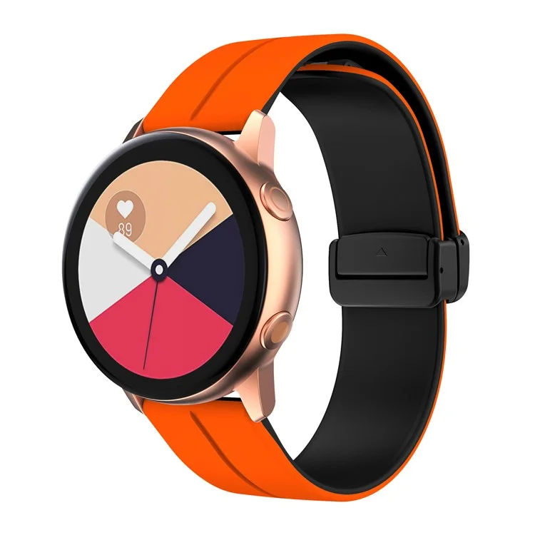 Magnetic Watch Band for Garmin vivomove Trend / Style / Luxe , 20mm Silicone Dual Color Sport Straps with Black Folding Buckle - Orange+Black