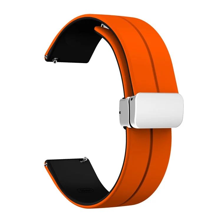 Magnetic Silicone Strap for Garmin vivomove Trend / Style / Luxe , Dual Color 20mm Watch Band with Silver Folding Buckle - Orange+Black