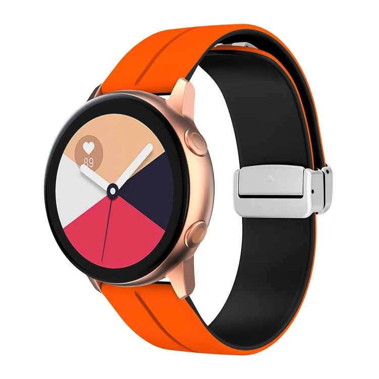 Magnetic Silicone Strap for Garmin vivomove Trend / Style / Luxe , Dual Color 20mm Watch Band with Silver Folding Buckle - Orange+Black