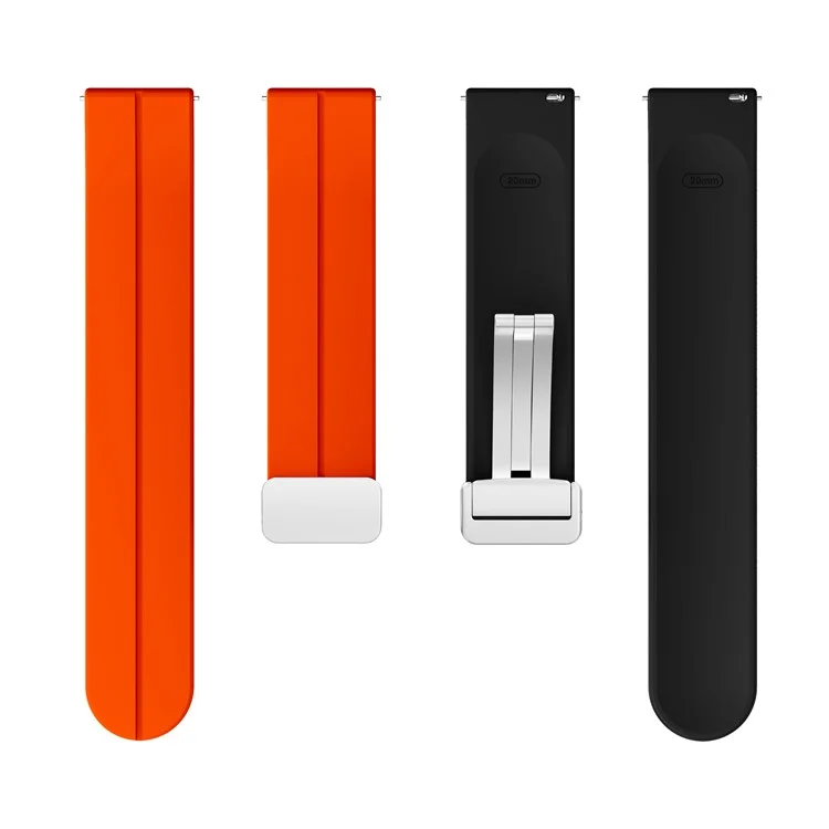 Magnetic Silicone Strap for Garmin vivomove Trend / Style / Luxe , Dual Color 20mm Watch Band with Silver Folding Buckle - Orange+Black