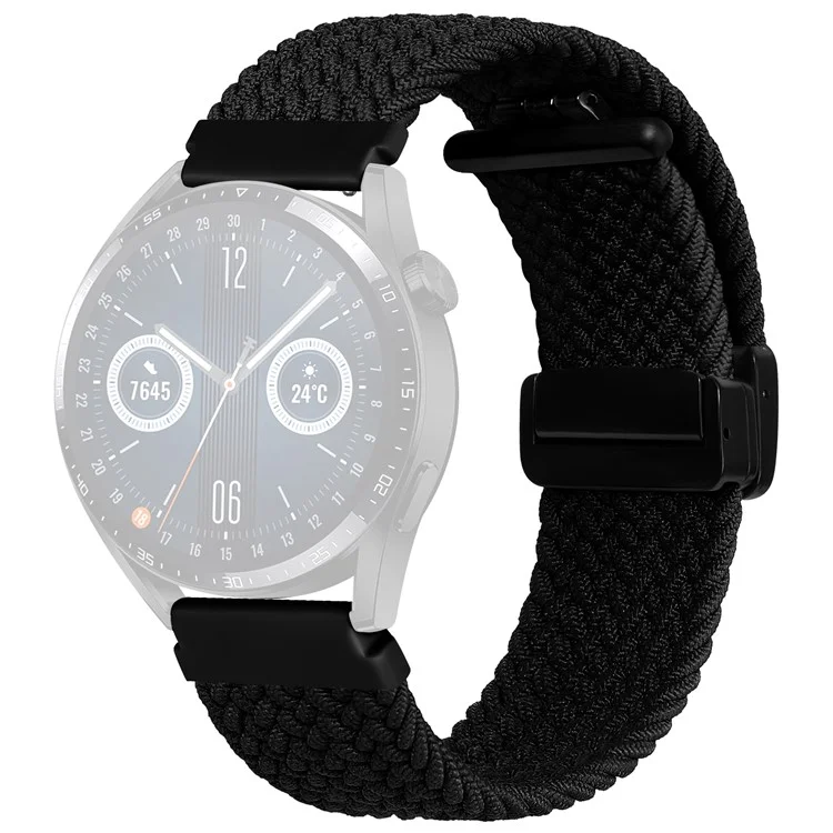 Nylon Watch Bands for Garmin vivomove Trend / Style / Luxe , 20mm Folding Buckle Adjustable Braided Strap - Black