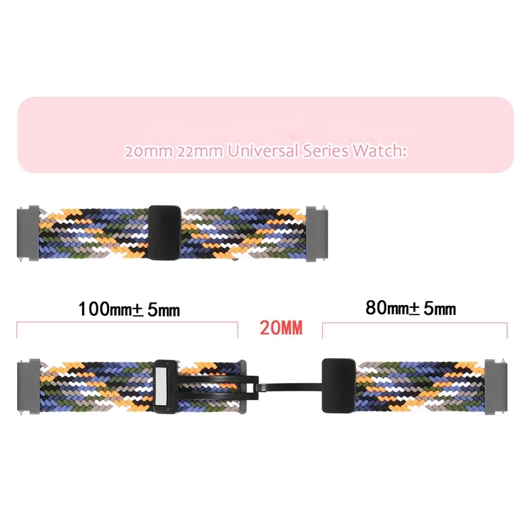 Nylon Watch Bands for Garmin vivomove Trend / Style / Luxe , 20mm Folding Buckle Adjustable Braided Strap - Pink