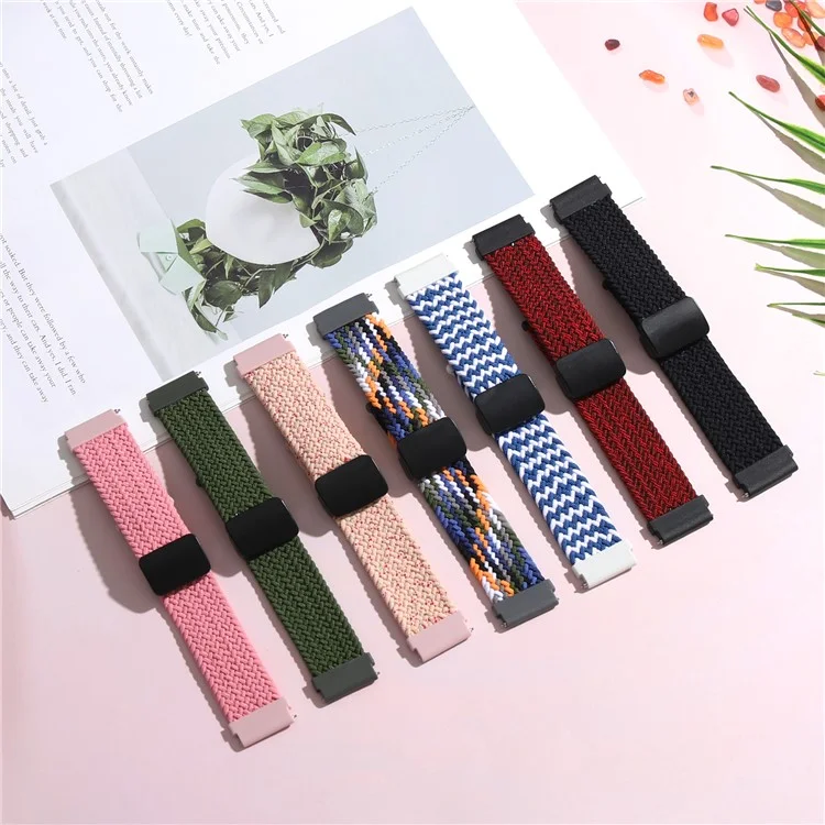 Nylon Watch Bands for Garmin vivomove Trend / Style / Luxe , 20mm Folding Buckle Adjustable Braided Strap - Pink