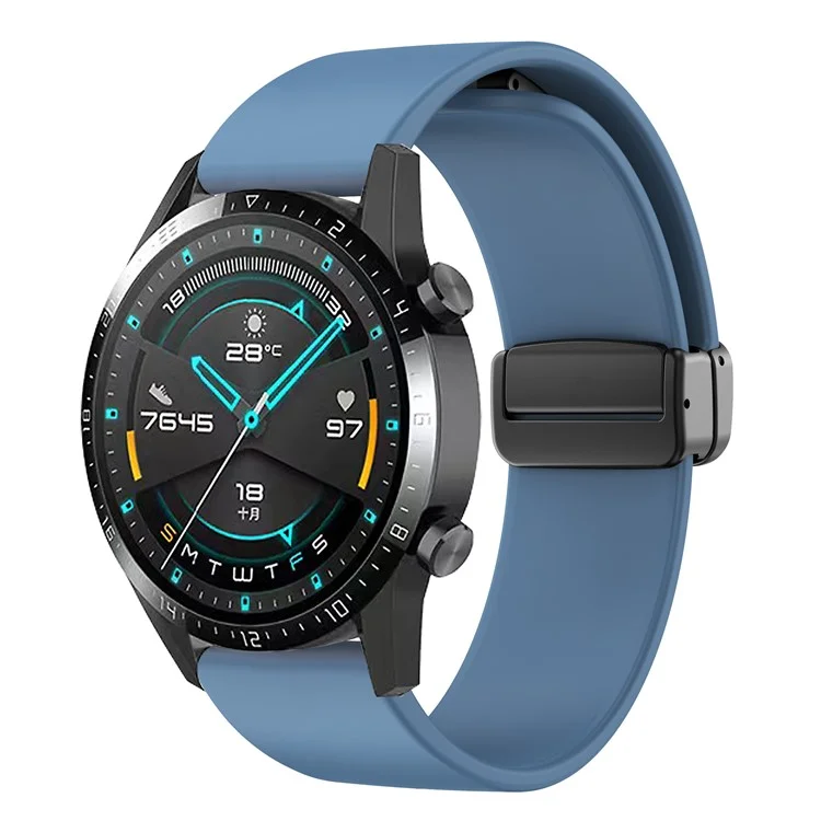 Ersatzarmband für Huawei Watch 4 / Watch 4 Pro / Watch 3 / Watch 3 Pro, 22mm Silikonarmband mit schwarzer magnetischer Faltschließe - Offizielles Blau