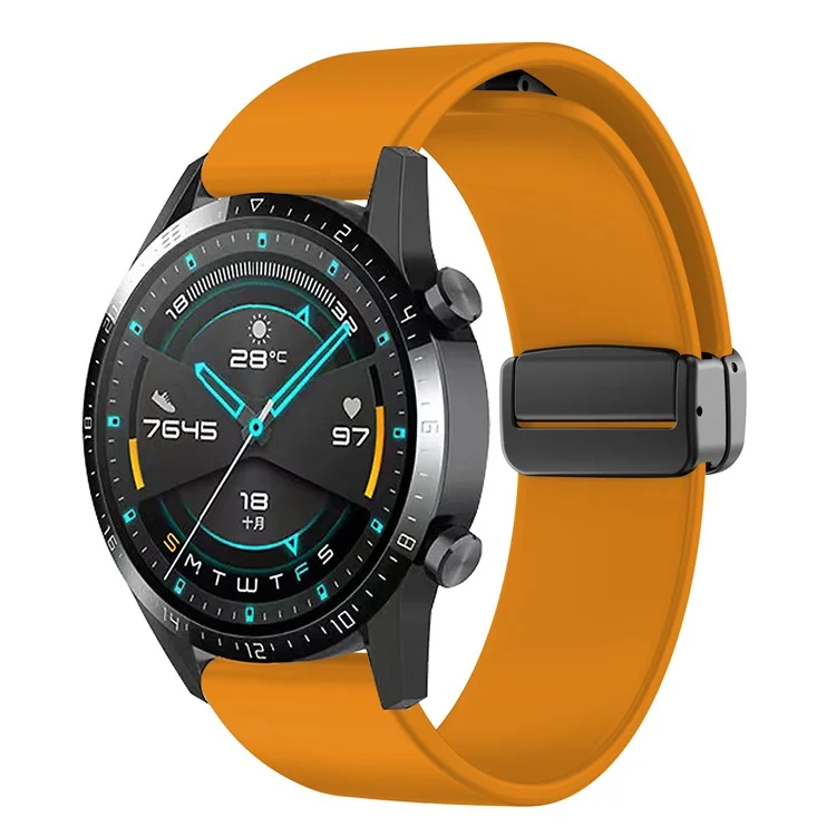 Correa de Reloj para Huawei Watch 4 / Watch 4 Pro / Watch 3 / Watch 3 Pro, Correa de Repuesto de Silicona de 22 mm con Hebilla Plegable Magnética Negra - Amarillo