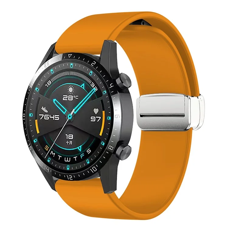 Sport Bands for Huawei Watch 4 / Watch 4 Pro / Watch 3 / Watch 3 Pro , Silicone 22mm Watch Strap with Silver Magnetic Folding Buckle - Yellow