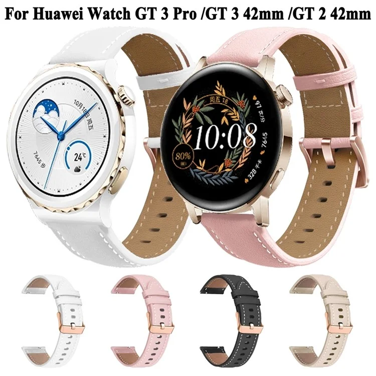 Watch Band for Garmin Venu / Sq / Sq 2 / 2 Plus , 20mm Genuine Cow Leather Strap with Rose Gold Buckle - Black