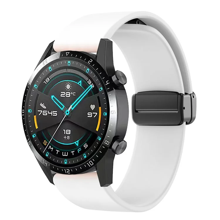 Pour Garmin Venu / Venu Sq / Venu Sq 2 / Venu 2 Plus Bracelet de montre 20mm en silicone avec boucle pliante magnétique noire - Blanc