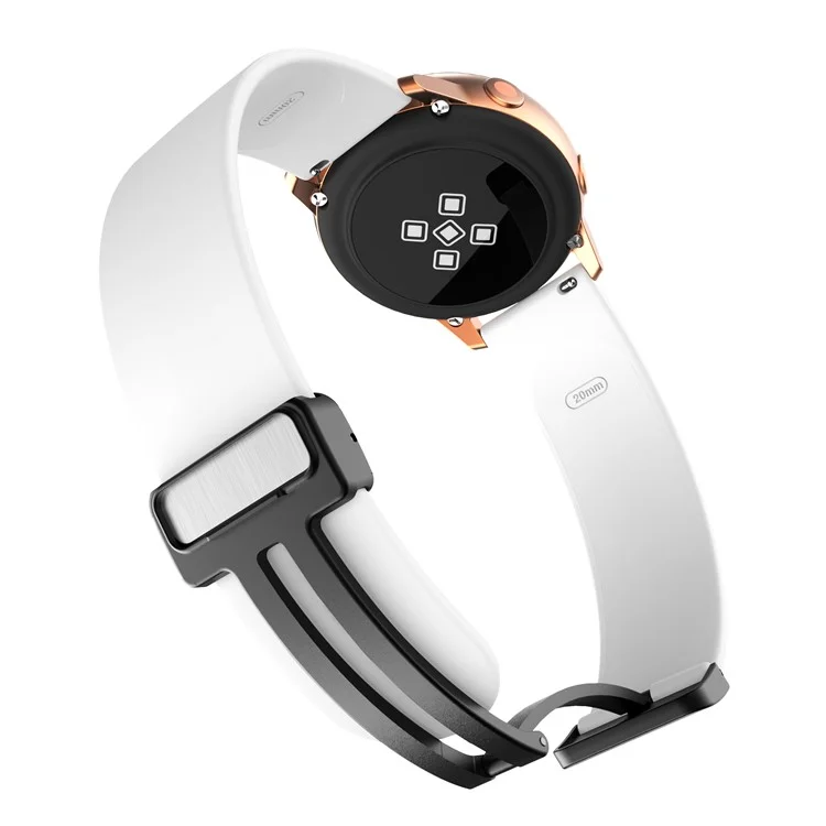 Pour Garmin Venu / Venu Sq / Venu Sq 2 / Venu 2 Plus Bracelet de montre 20mm en silicone avec boucle pliante magnétique noire - Blanc