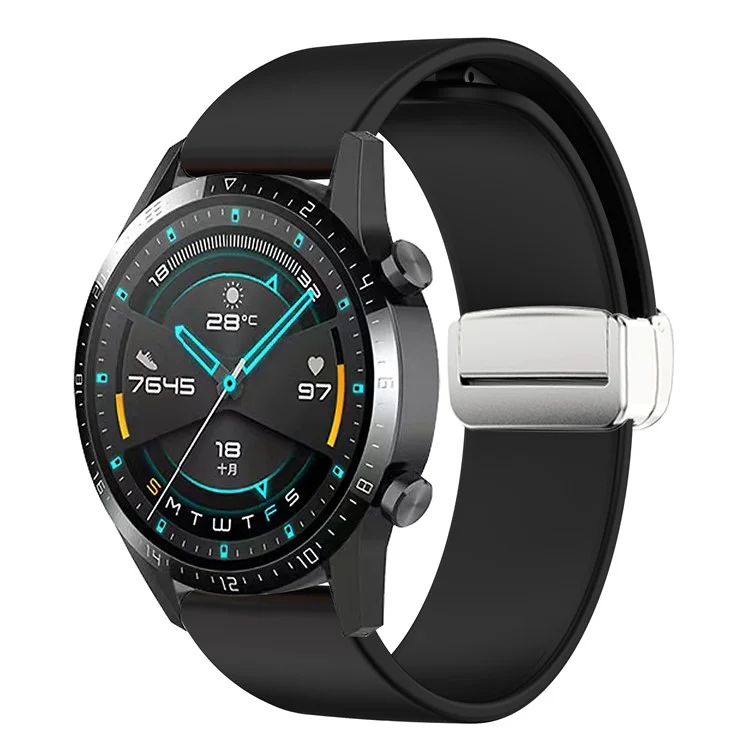 Para Garmin Venu / Venu Sq / Venu Sq 2 / Venu 2 Plus Pulseira de Relógio de Silicone 20mm com Fivela de Fechamento Magnético de Prata - Preto