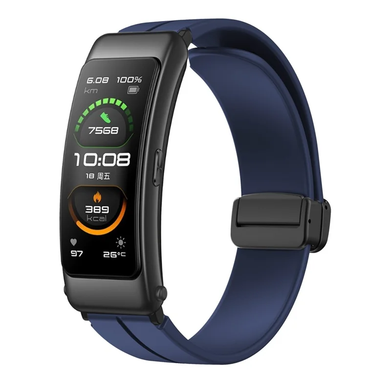 For Keep B4 / Huawei Watch Fit Mini 16mm Silicone Band Replacement Watch Strap, Black Folding Buckle - Midnight Blue