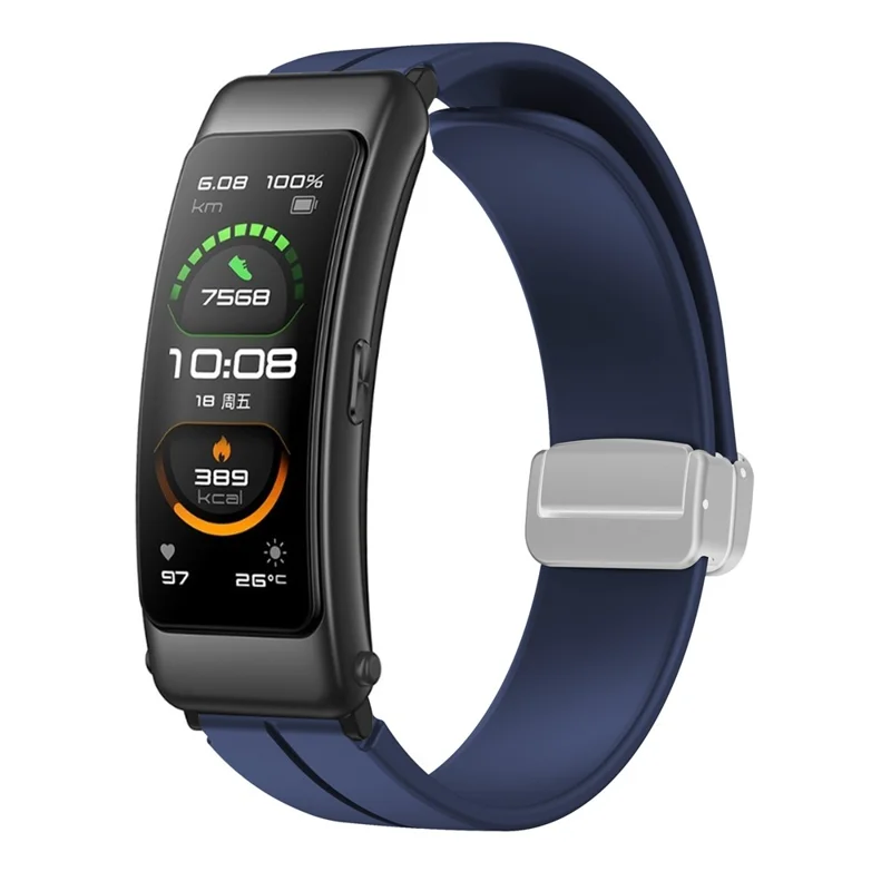 For Keep B4 / Huawei Watch Fit Mini Watch Band 16mm Silicone Wrist Strap, Silver Folding Buckle - Midnight Blue